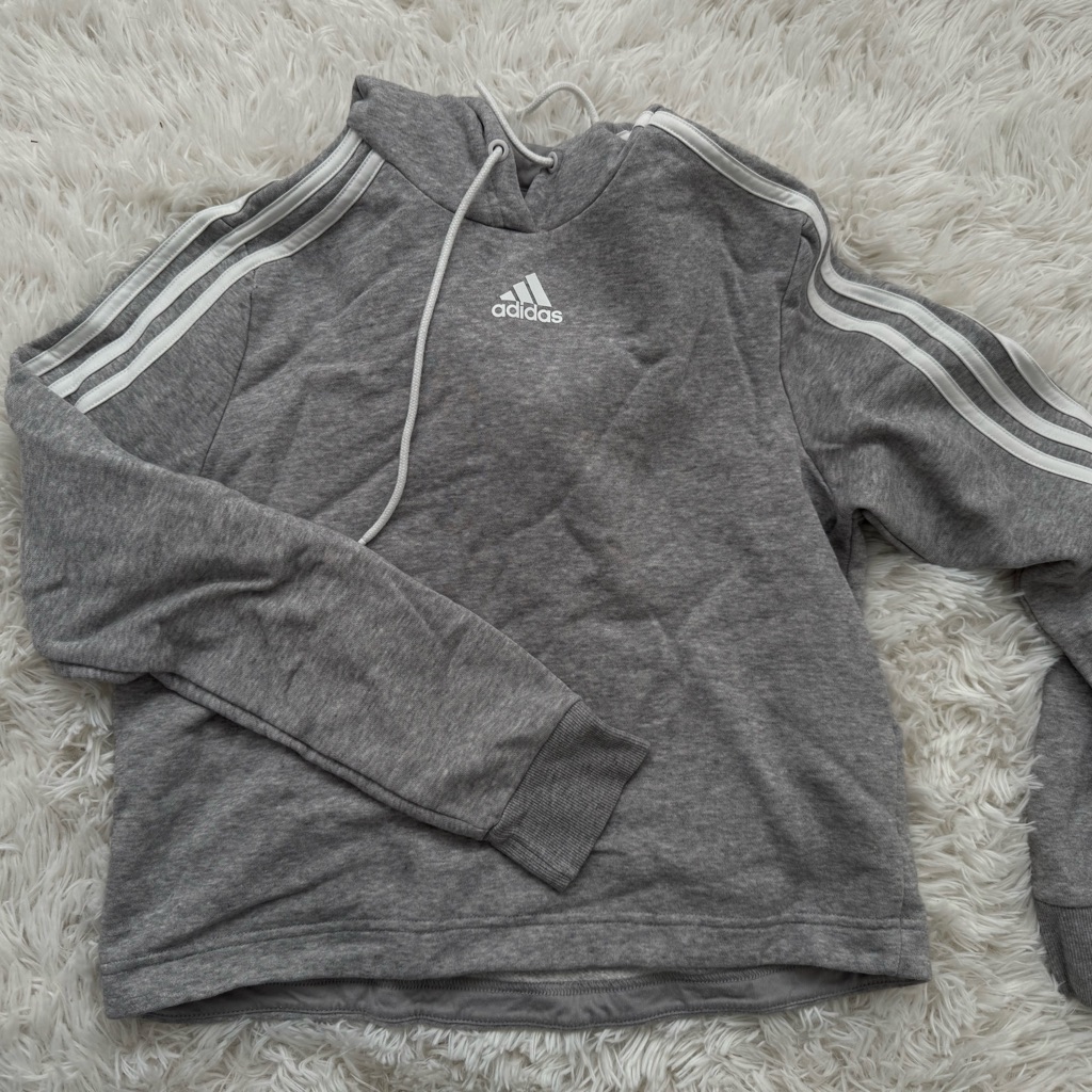 Adidas Heather Gray Hoodie With White Accents